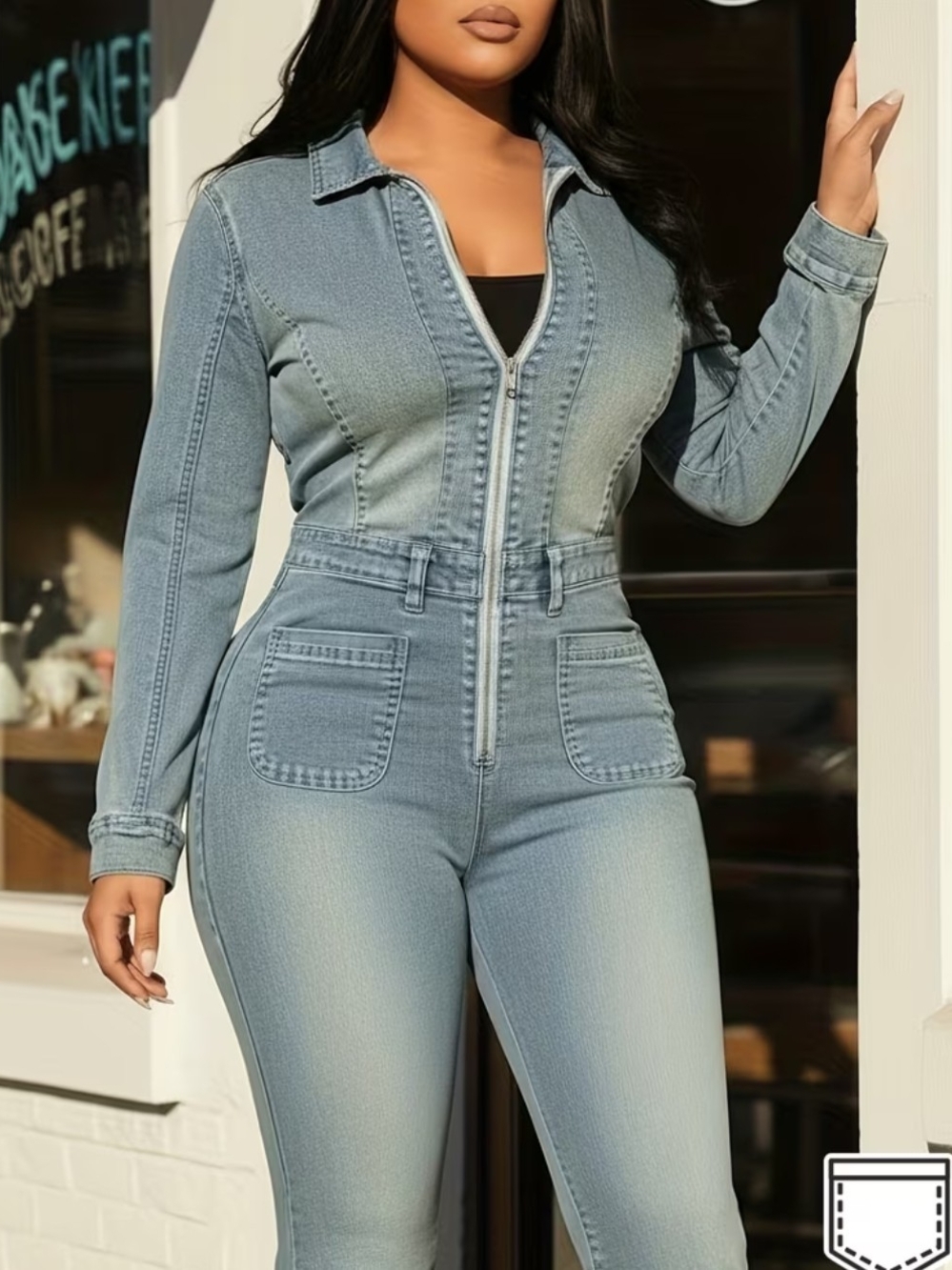 High-Waist Light Blue Denim Jumpsuit - Women Jeans